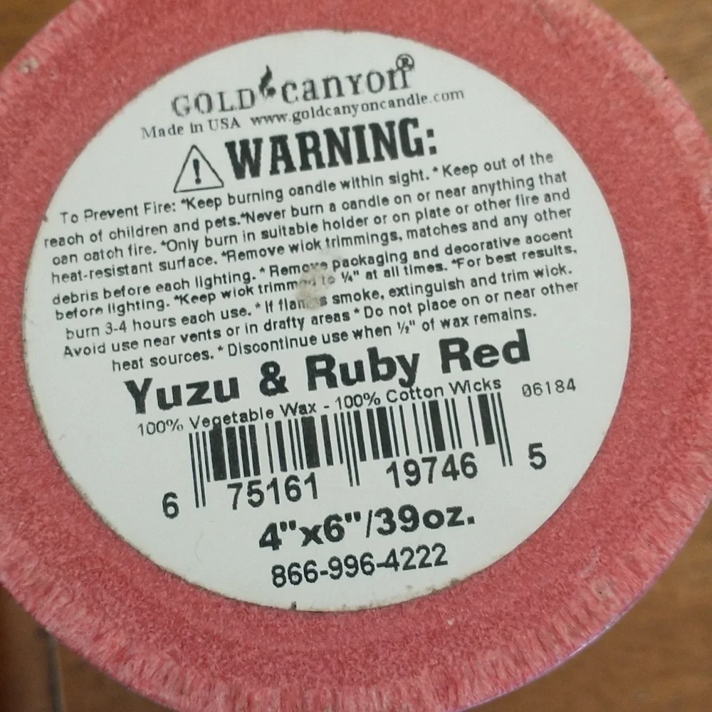 Gold Canyon Pillar Candle Yuzu and Ruby Red - Picture 2 of 2